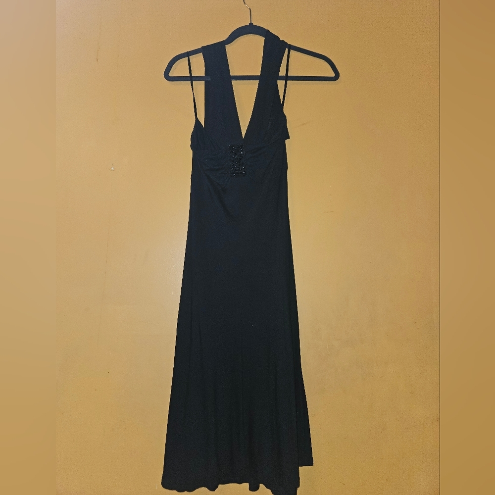 New York & Company embellished halter dress with shelf bra, size small, black